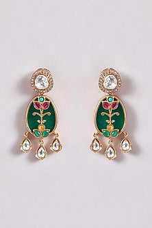 Gold Finish Kundan Polki & Emerald Necklace Set