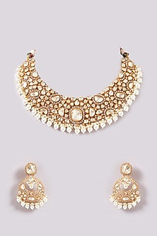 Gold Finish Kundan Polki & Pearl Necklace Set