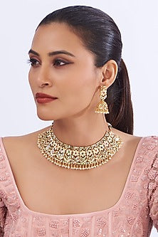 Gold Plated Kundan Polki & Pearl Necklace Set
