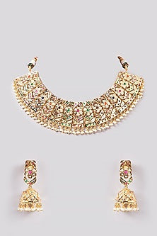 Gold Plated Kundan Polki & Pearl Necklace Set