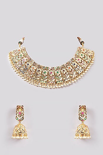Gold Plated Kundan Polki & Pearl Necklace Set