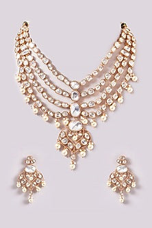 Gold Finish Kundan Polki Layered Necklace Set