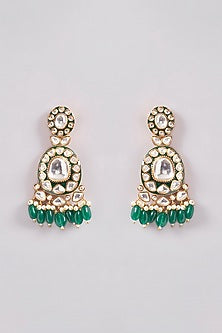 Gold Finish Kundan Polki & Green Pearl Drop Necklace Set