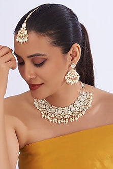 Gold Plated Kundan Polki Necklace Set