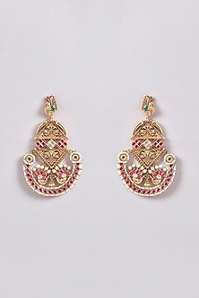 Gold Finish Kundan Polki Temple Chandbali Earrings
