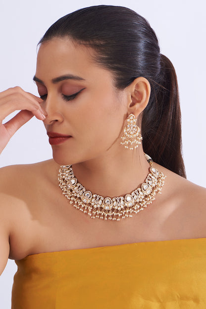 Gold Plated Kundan Polki Necklace Set