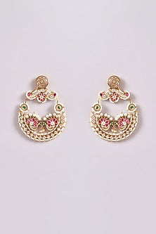 Gold Finish Kundan Polki Temple Chandbali Earrings