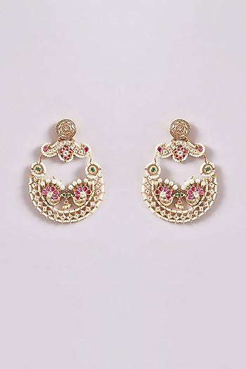 Gold Finish Kundan Polki Temple Chandbali Earrings