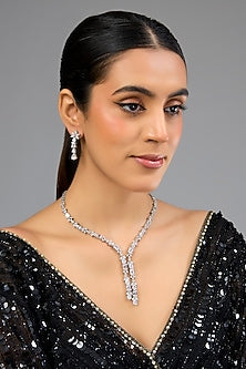 White Finish Diamond Pendant Necklace Set