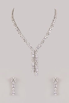 White Finish Diamond Pendant Necklace Set