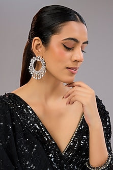 White Finish Diamond Hoop Earrings