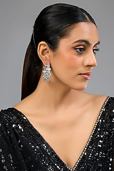 White Finish Diamond Hoop Earrings