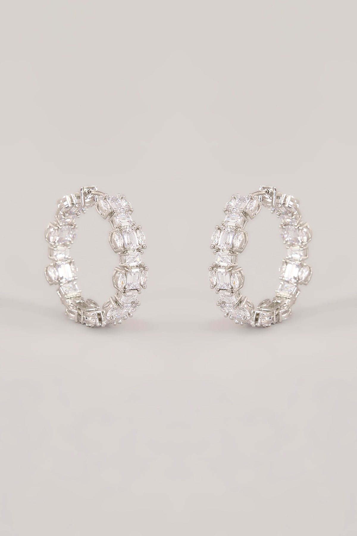 White Finish Diamond Hoop Earrings