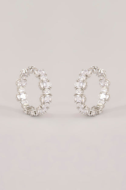 White Finish Diamond Hoop Earrings