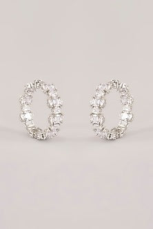 White Finish Diamond Hoop Earrings