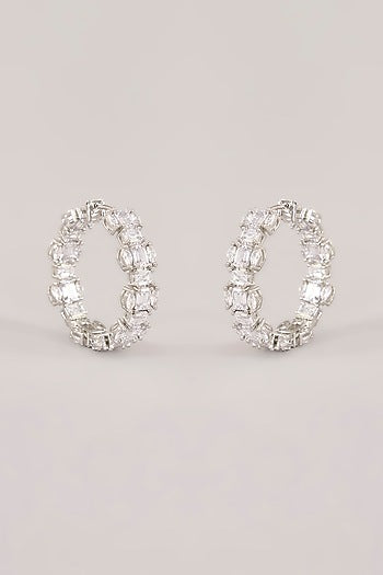 White Finish Diamond Hoop Earrings