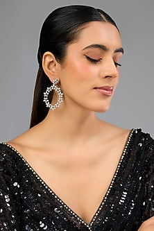 White Finish Diamond Hoop Earrings