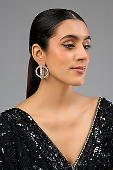 White Finish Diamond Hoop Earrings