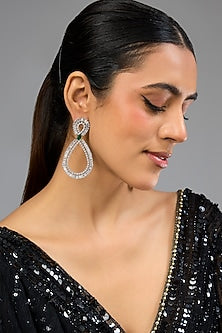 White Finish Diamond Hoop Earrings