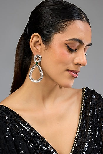 White Finish Diamond Hoop Earrings