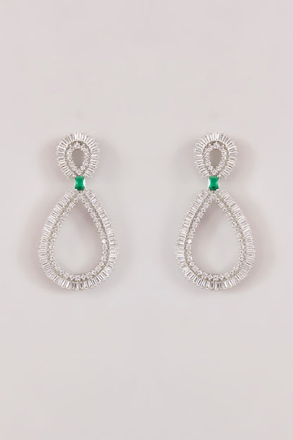White Finish Diamond Hoop Earrings