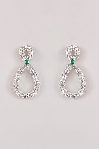 White Finish Diamond Hoop Earrings