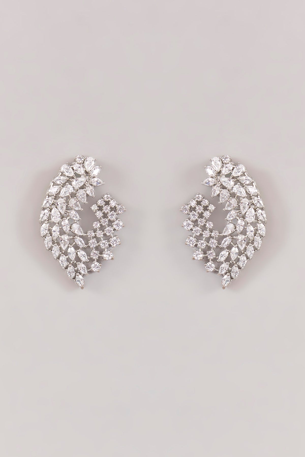 White Finish Diamond Stud Earrings