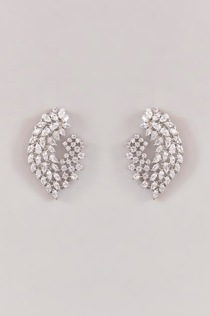 White Finish Diamond Stud Earrings