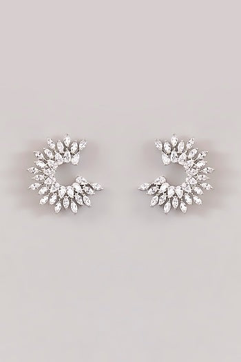 White Finish Diamond Stud Earrings