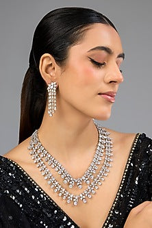White Finish Diamond Layered Necklace Set