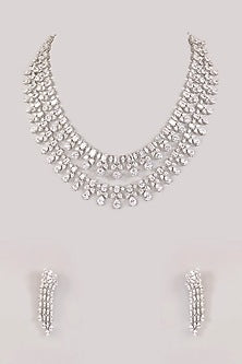 White Finish Diamond Layered Necklace Set