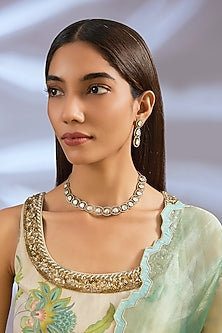 Two-Tone Rhodium Finish Kundan Polki Necklace Set