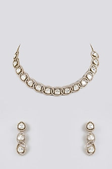 Two-Tone Rhodium Finish Kundan Polki Necklace Set