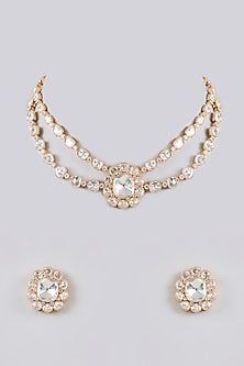 Gold Finish Kundan Polki Necklace Set