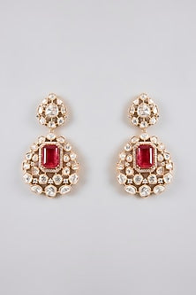 Gold Finish Kundan Polki & Red Stone Necklace Set