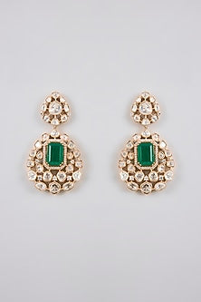 Gold Finish Kundan Polki & Green Stone Necklace Set