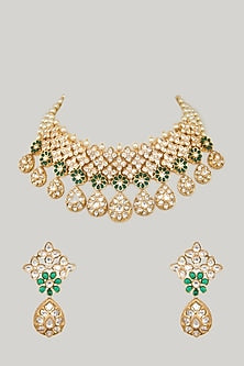 Gold Plated Kundan Polki & Pearl Necklace Set