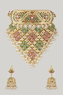 Gold Plated Kundan Polki & Jadau Choker Necklace Set