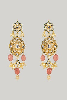 Gold Plated Kundan Polki & Light Pink Drop Choker Necklace Set
