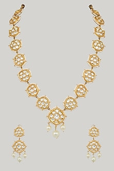 Gold Plated Kundan Polki Long Necklace Set