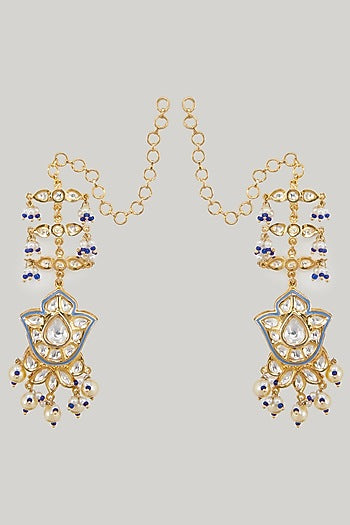 Gold Plated Kundan Polki Meenakari Dangler Earrings