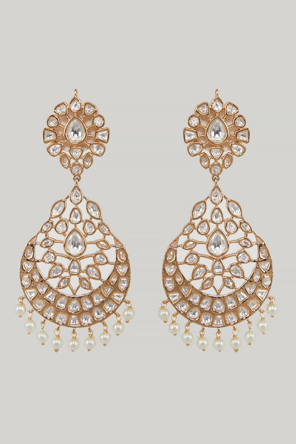 Gold Plated Kundan Polki Dangler Earrings