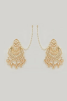 Gold Plated Kundan & Pearl Chandbali Earrings