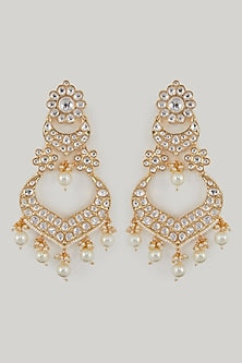 Gold Plated Kundan & Pearl Chandbali Earrings
