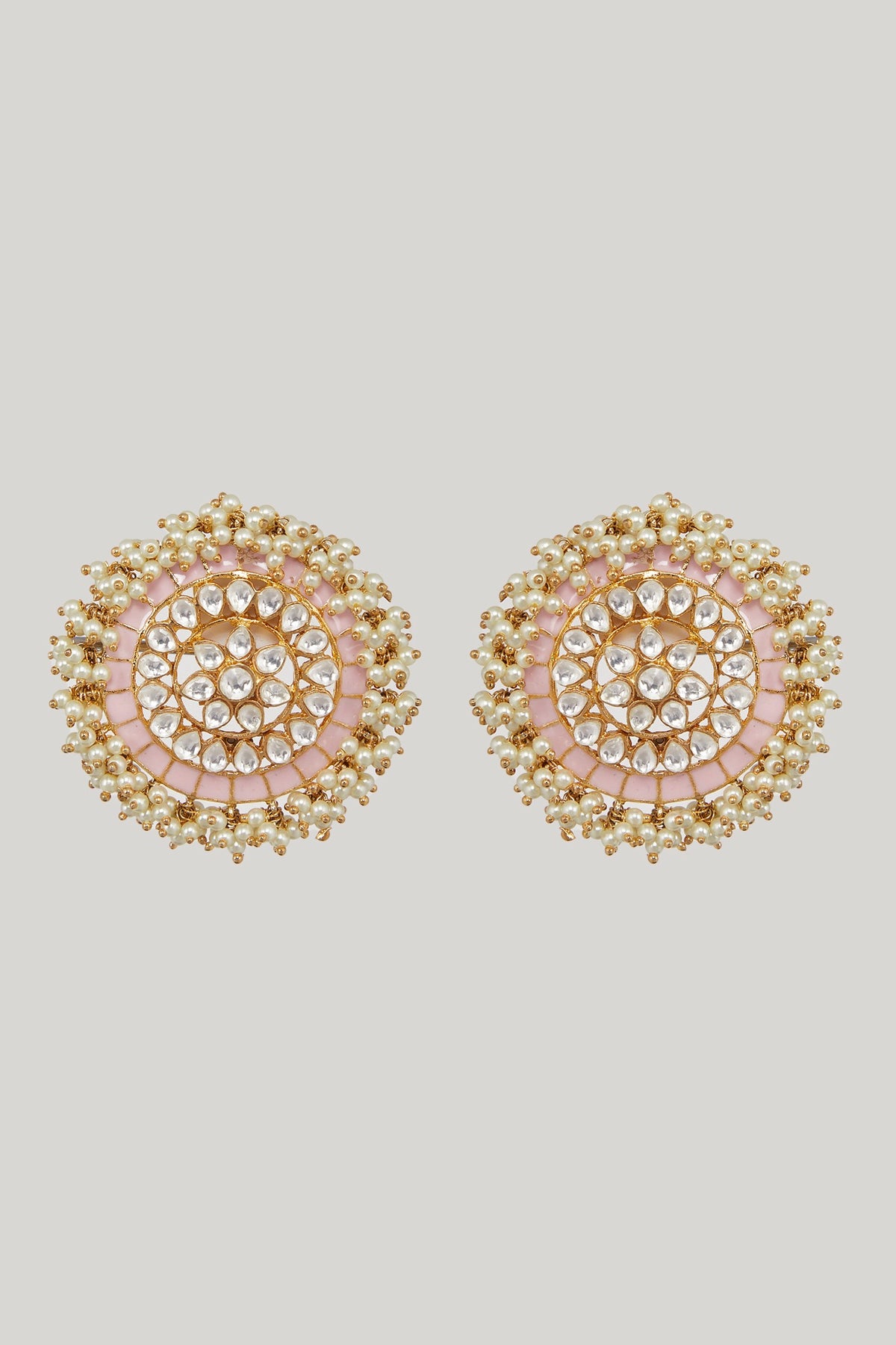 Gold Plated Kundan & Pearl Stud Earrings