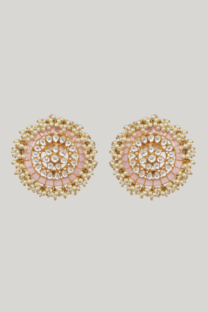 Gold Plated Kundan & Pearl Stud Earrings