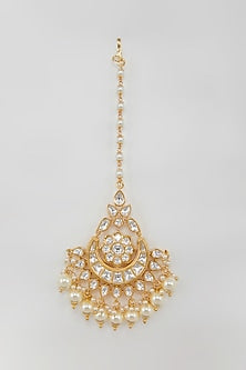 Gold Plated Kundan & Pearl Drop Maangtikka