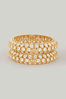 Gold Plated Kundan Polki Kadas (Set Of 2)