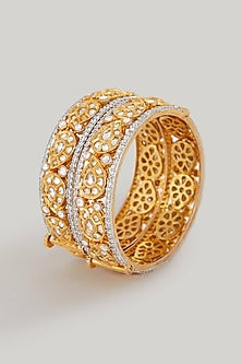 Gold Plated Kundan Polki Paisley Motif Kadas (Set Of 2)