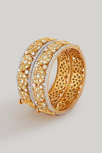 Gold Plated Kundan Polki Paisley Motif Kadas (Set Of 2)